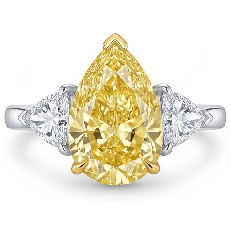Diamant Canari Goutte Bague Trois Pierres en Or Bicolore 14 Carats – vue principale