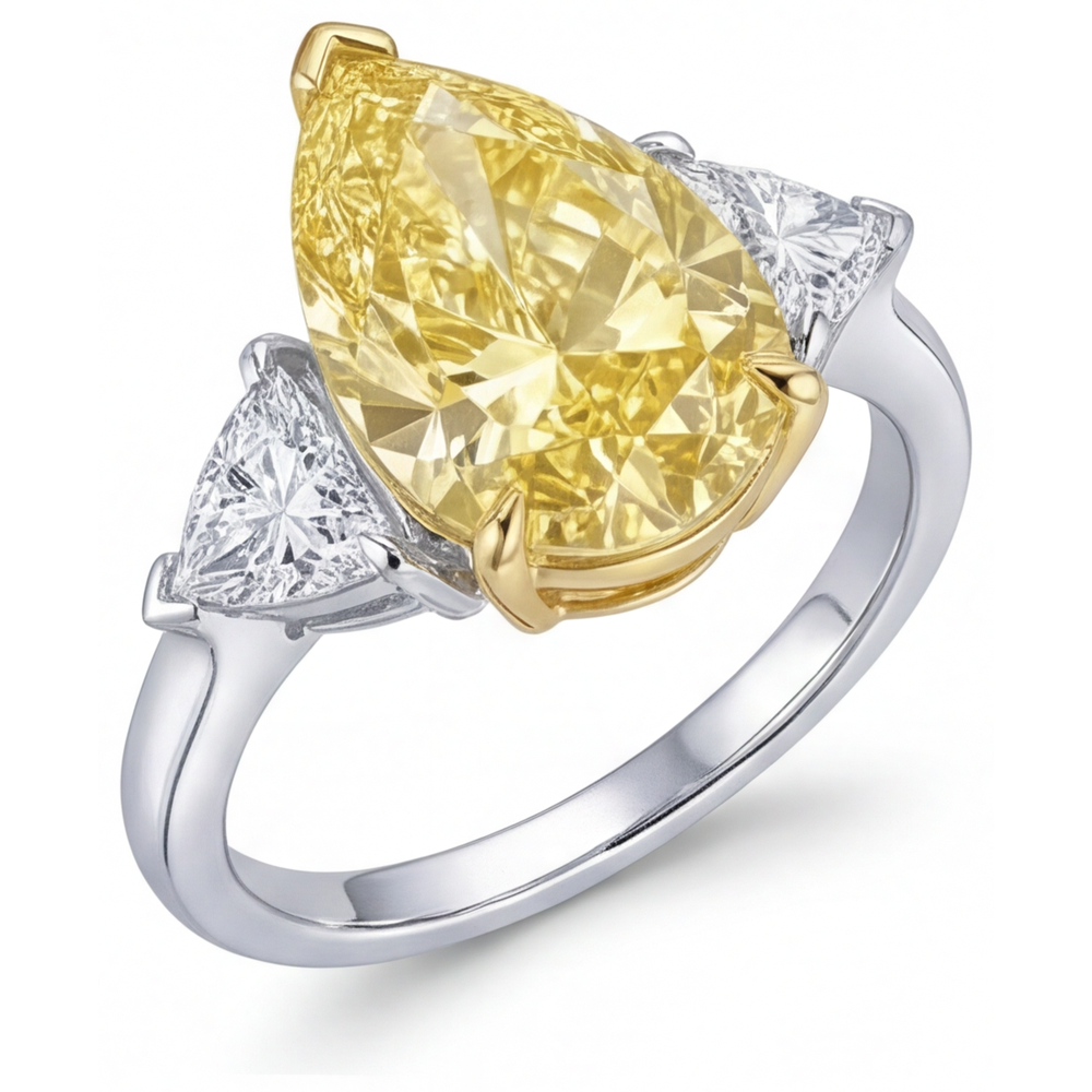 Goutte Diamant Canari bague en Or Bicolore 14 Carats – vue de côté