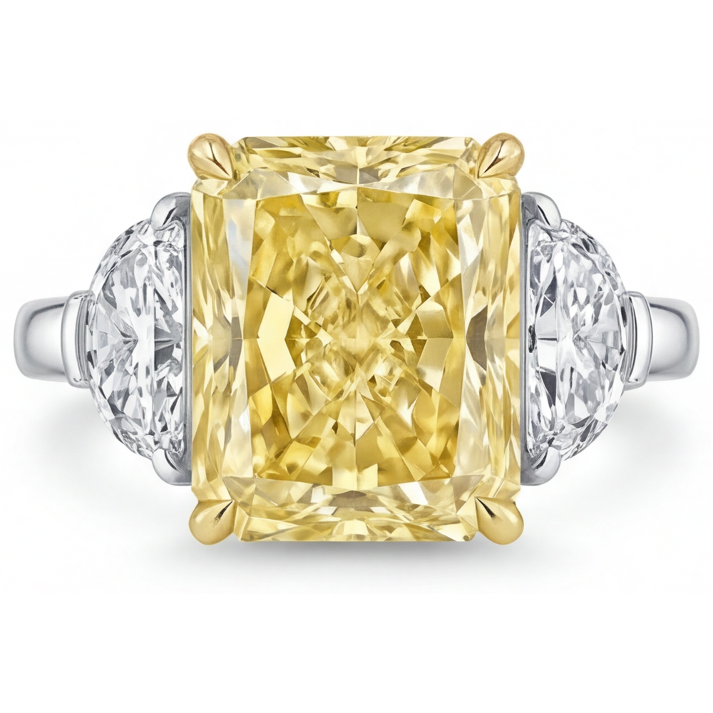 Diamant Canari Radiant Bague Trois Pierres en Or Bicolore 14 Carats – vue principale