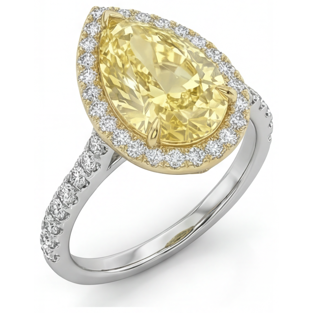 Goutte Diamant Canari bague en Or 14K Bicolore – vue de face