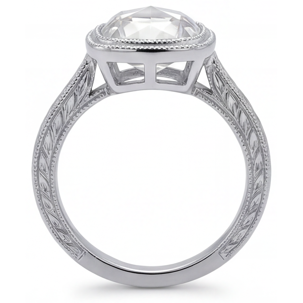 Diamant Fin Taille Coussin Bague Halo en Or Blanc 14 Carats – vue de dessus