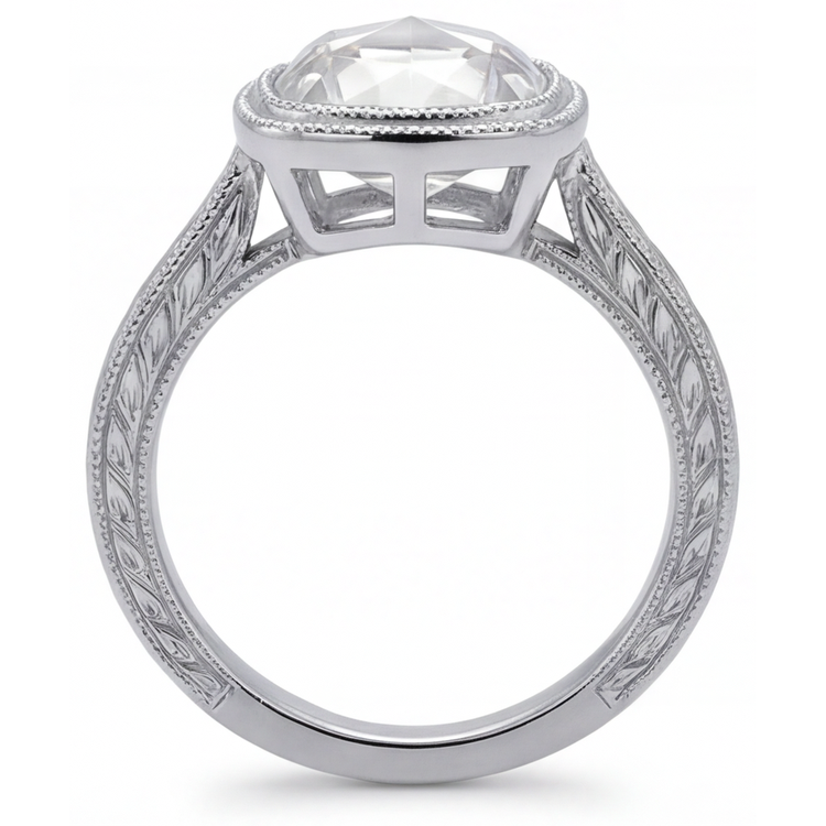 Diamant Fin Taille Coussin Bague Halo en Or Blanc 14 Carats – vue de dessus