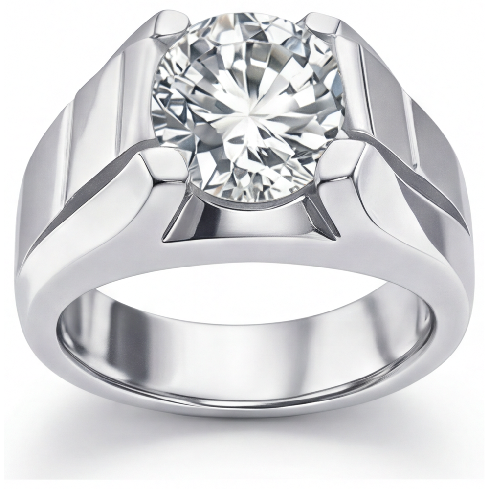 Diamant Fin Bague Homme 2 carats Or 14K Blanc – vue principale