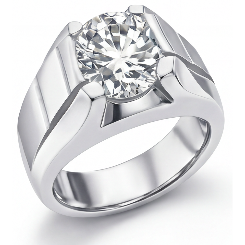 Taille Ronde Diamant Fin bague en Or 14K Blanc – vue de face