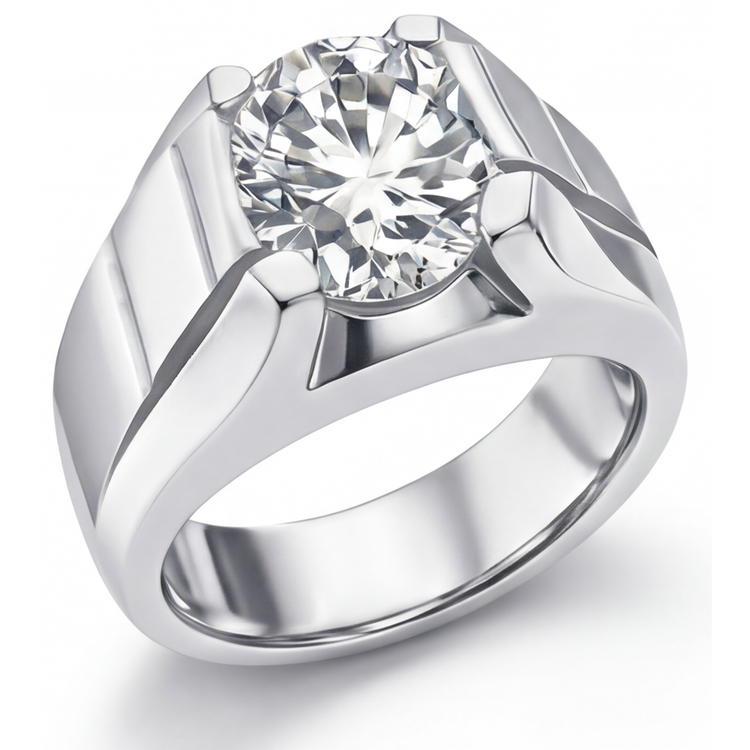 Taille Ronde Diamant Fin bague en Or 14K Blanc – vue de face