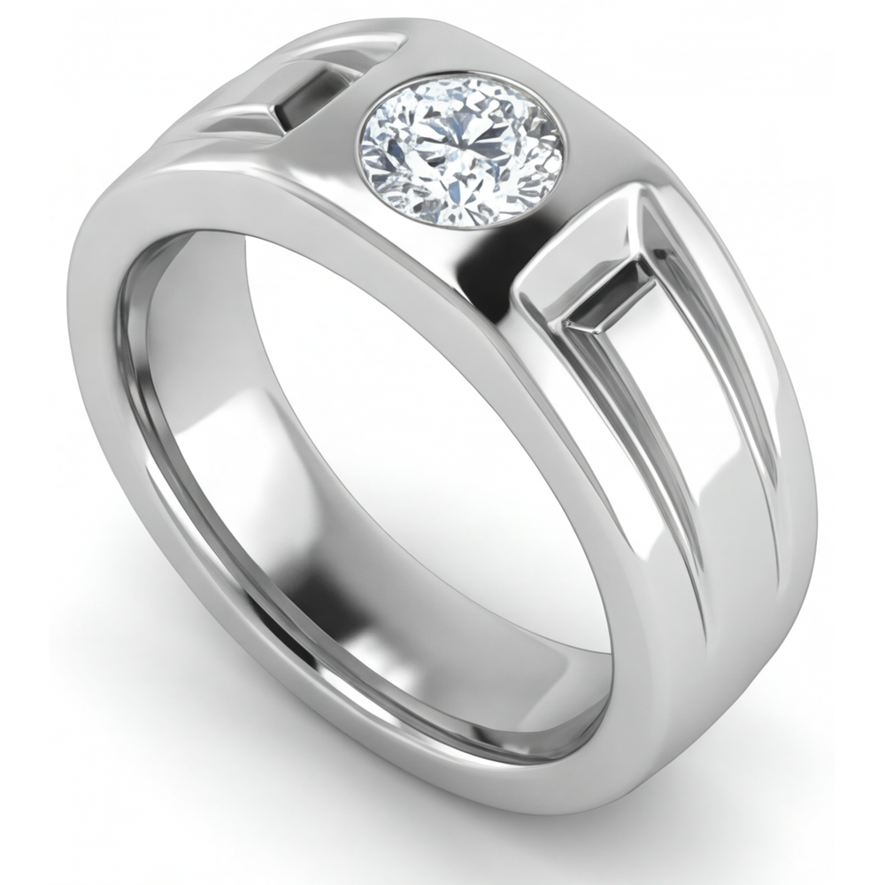 Diamant Fin Bague Homme 2-carats Or Blanc 14 Carats – vue de face