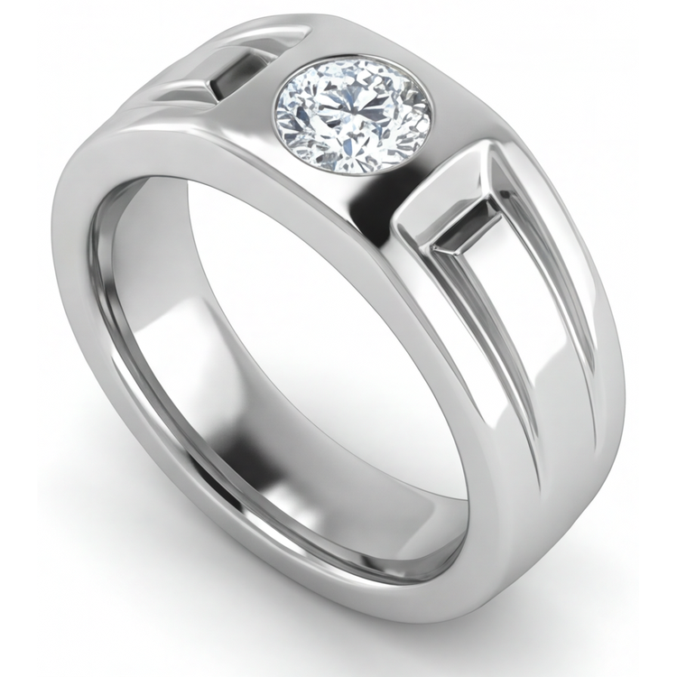Diamant Fin Bague Homme 2-carats Or Blanc 14 Carats – vue de face