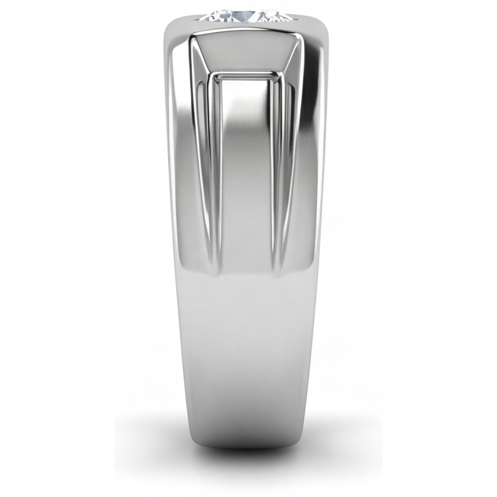 Diamant Fin Taille Ronde Bague Homme en Or Blanc 14 Carats – vue de profil