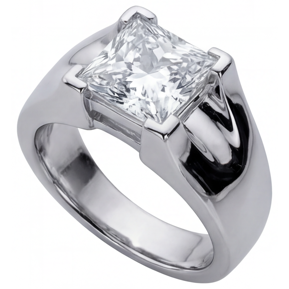 Diamant Fin Bague Homme 3 carats Or 14K Blanc – vue de côté