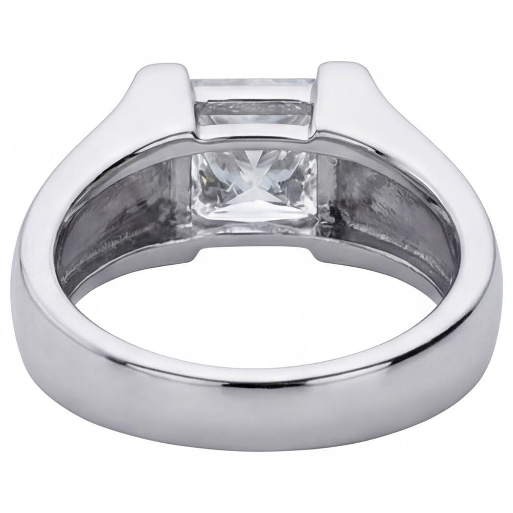 Diamant Fin Taille Princesse Bague Homme en Or 14K Blanc – vue arrière