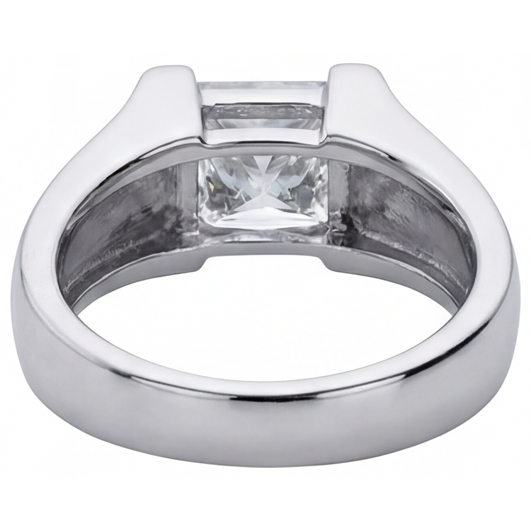 Diamant Fin Taille Princesse Bague Homme en Or 14K Blanc – vue arrière