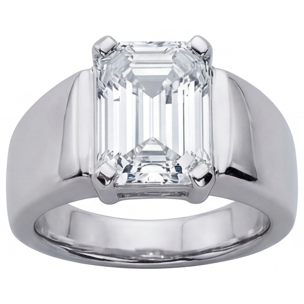Bague Homme Or Blanc 14 Carats avec Diamant Fin – vue de face