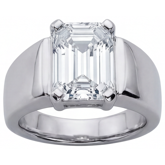 Bague Homme Or Blanc 14 Carats avec Diamant Fin – vue de face