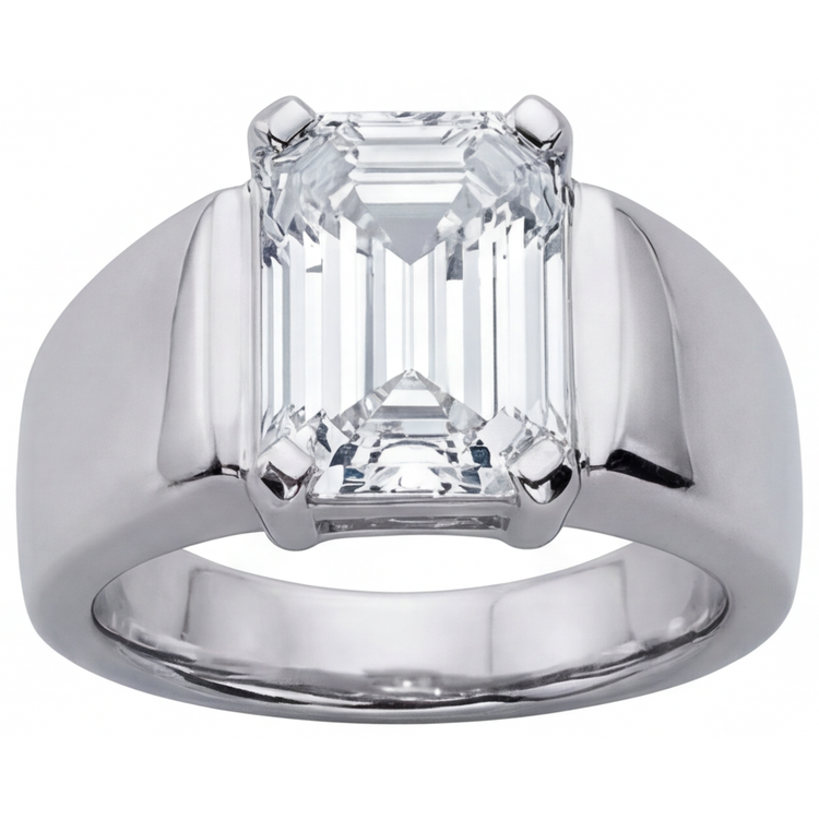 Bague Homme Or Blanc 14 Carats avec Diamant Fin – vue de face