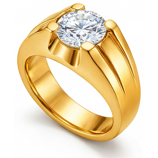 Diamant Fin Bague Masculine 2 carats 24K Yellow Gold – vue de face