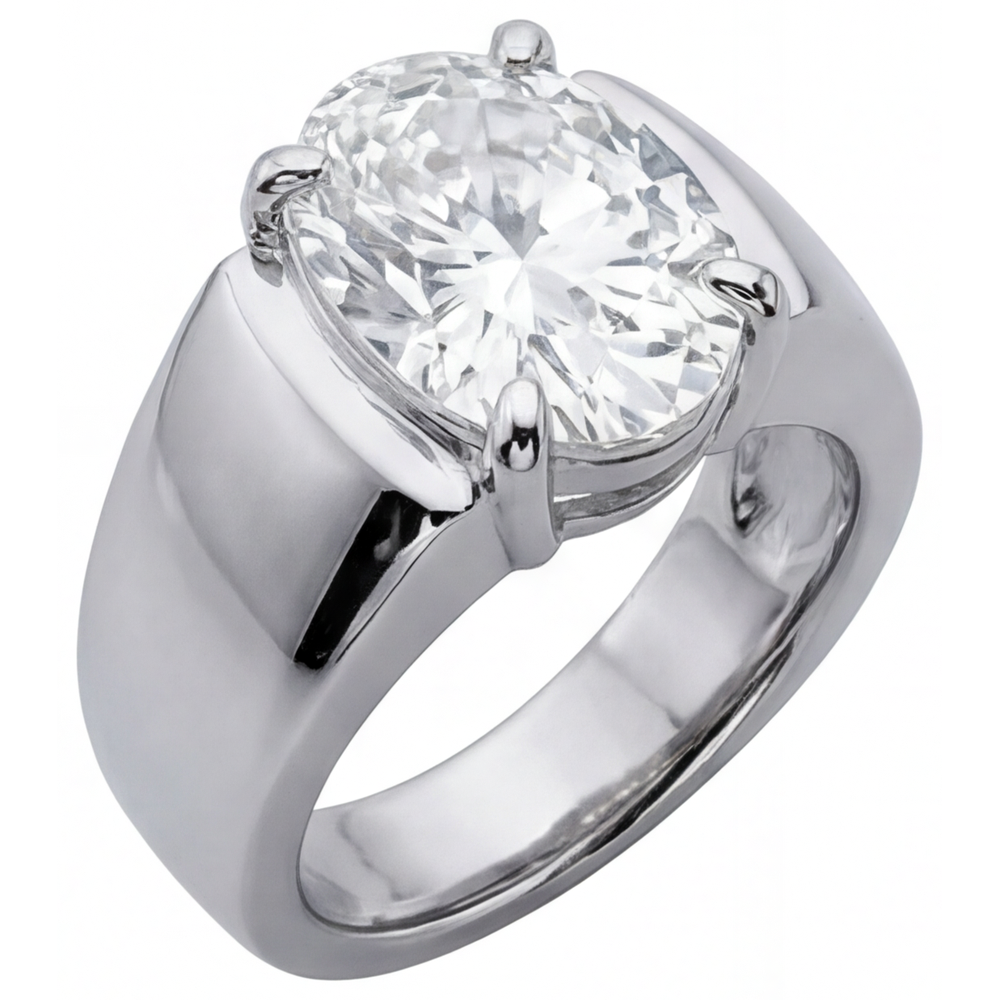 Diamant Fin Ovale Bague Masculine en Or Blanc 14 Carats – vue principale