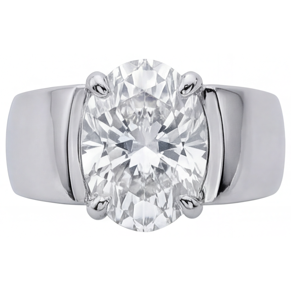 Ovale Diamant Fin bague en Or Blanc 14 Carats – vue de face