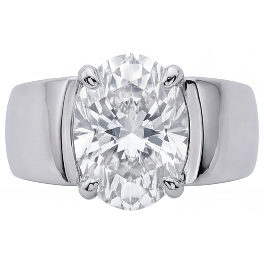 Ovale Diamant Fin bague en Or Blanc 14 Carats – vue de face
