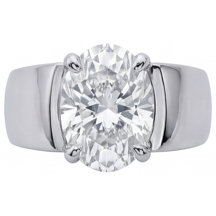 Ovale Diamant Fin bague en Or Blanc 14 Carats – vue de face