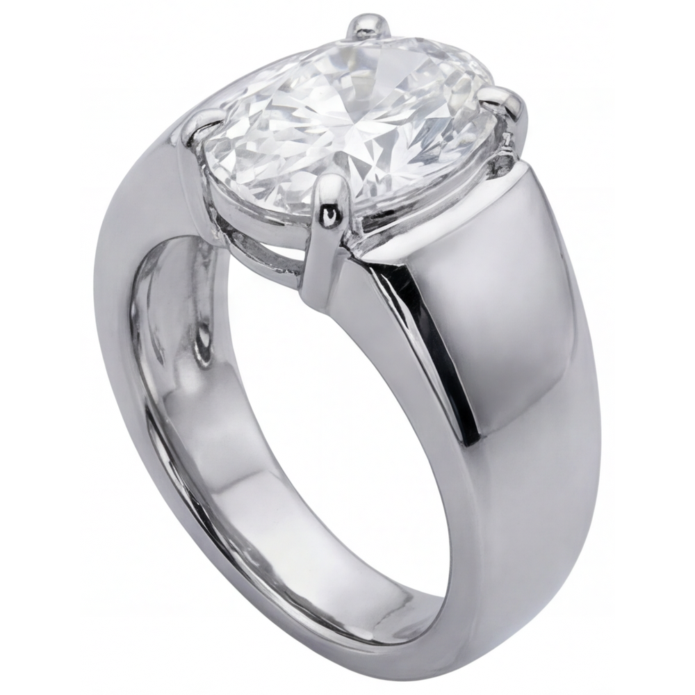 Ovale Diamant Fin bague en Or Blanc 14 Carats – vue de profil