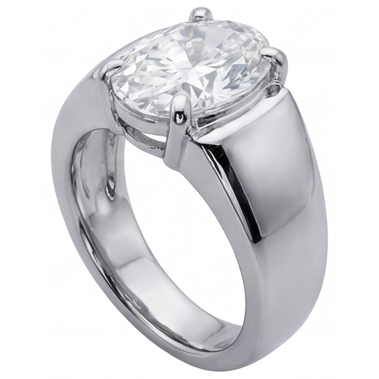Ovale Diamant Fin bague en Or Blanc 14 Carats – vue de profil