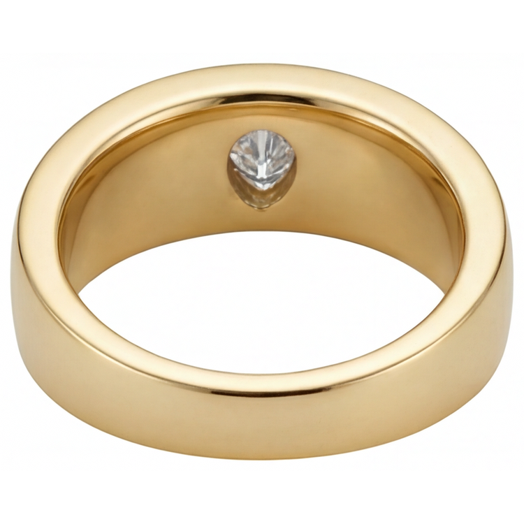 Diamant Fin Bague Mono-Pierre 0,75 carats Or Jaune 14 Carats – vue de profil