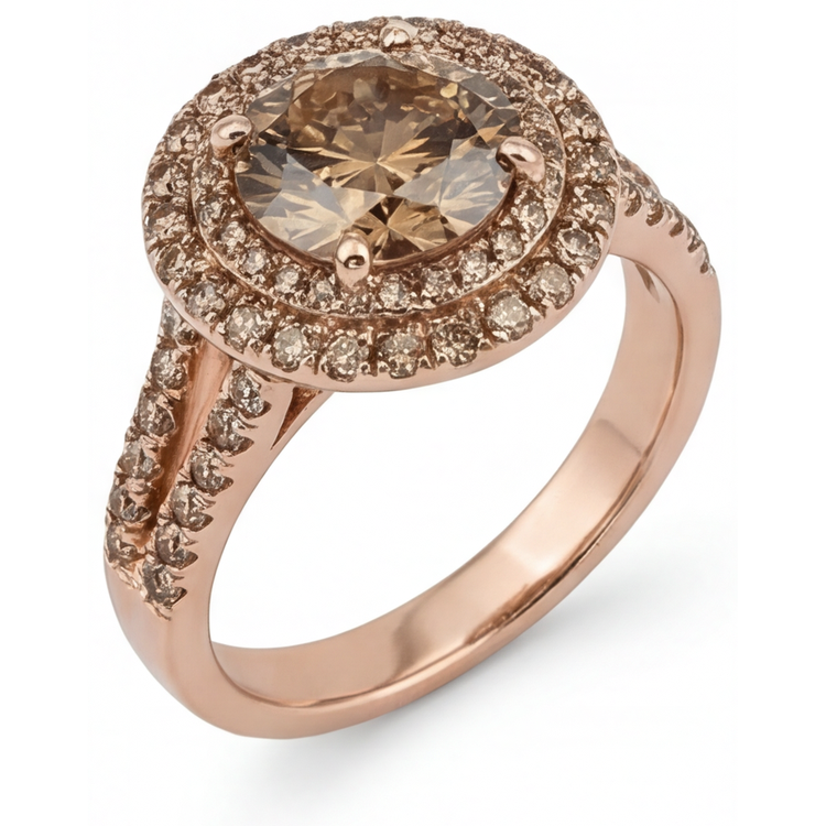 Bague Nuptiale Or 14K Rose avec Diamant Fin – vue d'angle