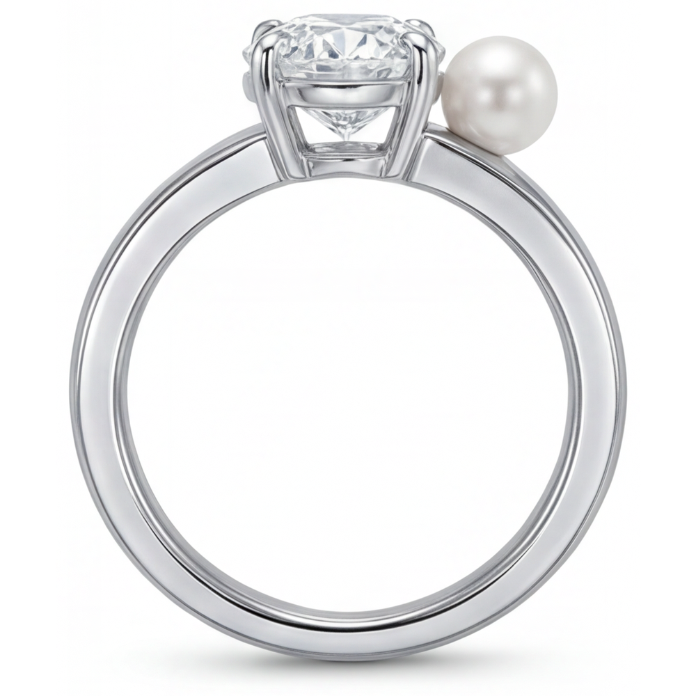 Bague Solitaire Or Blanc 14 Carats avec Diamant Fin – vue d'angle