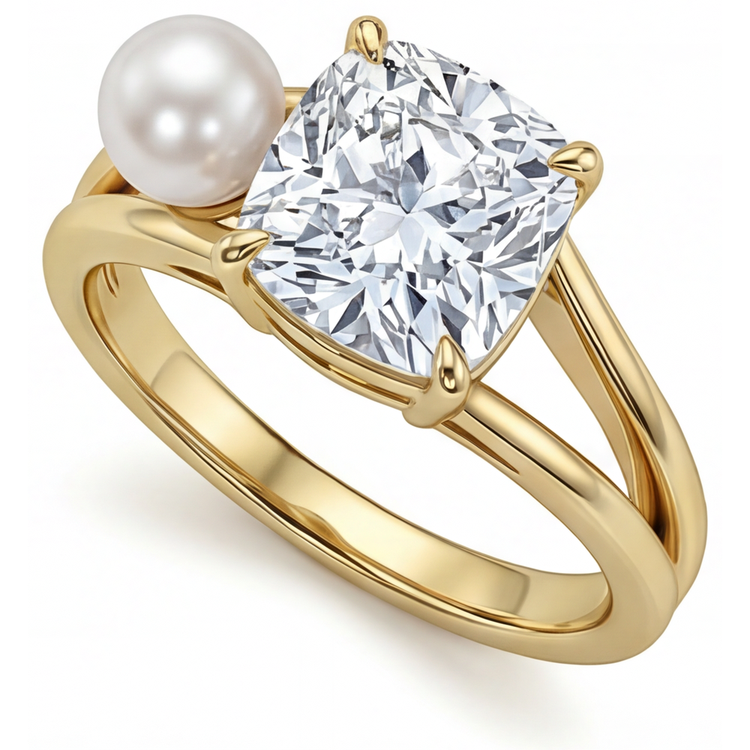Coussin Diamant Fin bague en Or Jaune 14 Carats – vue de côté