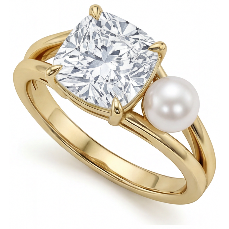 Coussin Diamant Fin bague en Or Jaune 14 Carats – vue d'angle