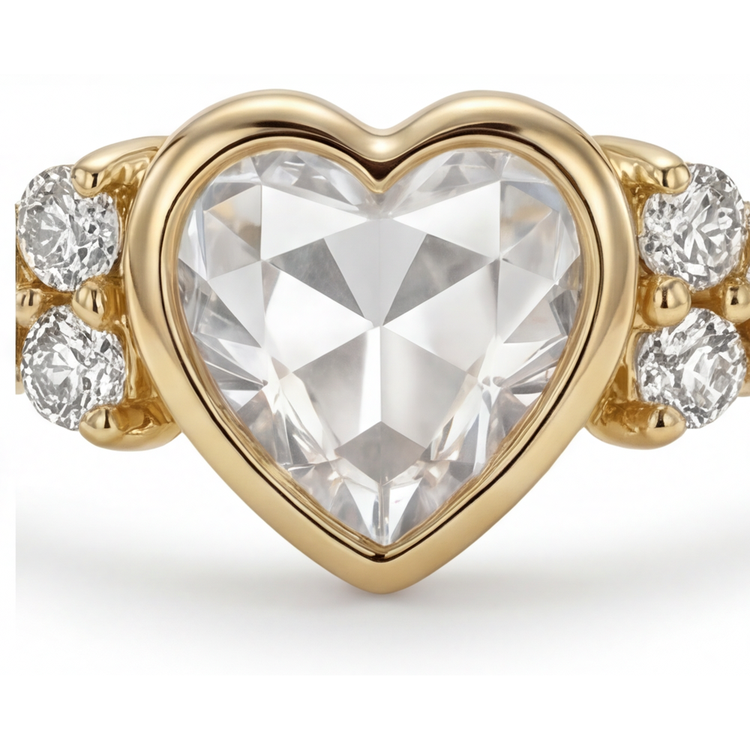 Forme Cœur Diamant Fin bague en Or 14K Jaune – vue principale