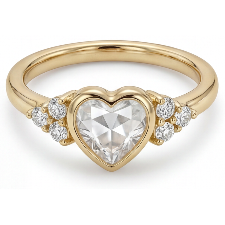 Forme Cœur Diamant Fin bague en Or 14K Jaune – vue de face