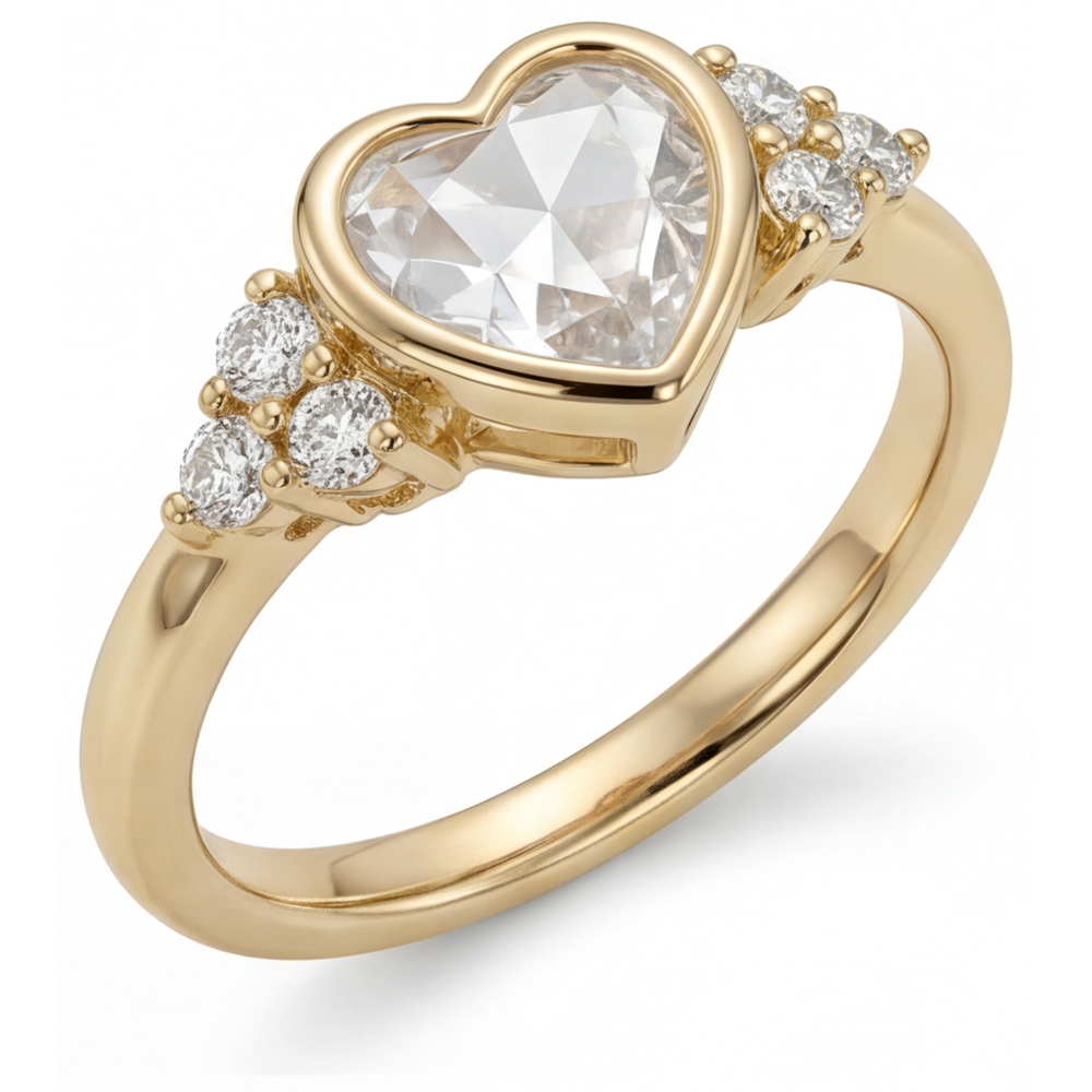 Diamant Fin Bague Solitaire avec Accents 1,75-carats Or 14K Jaune – vue de côté