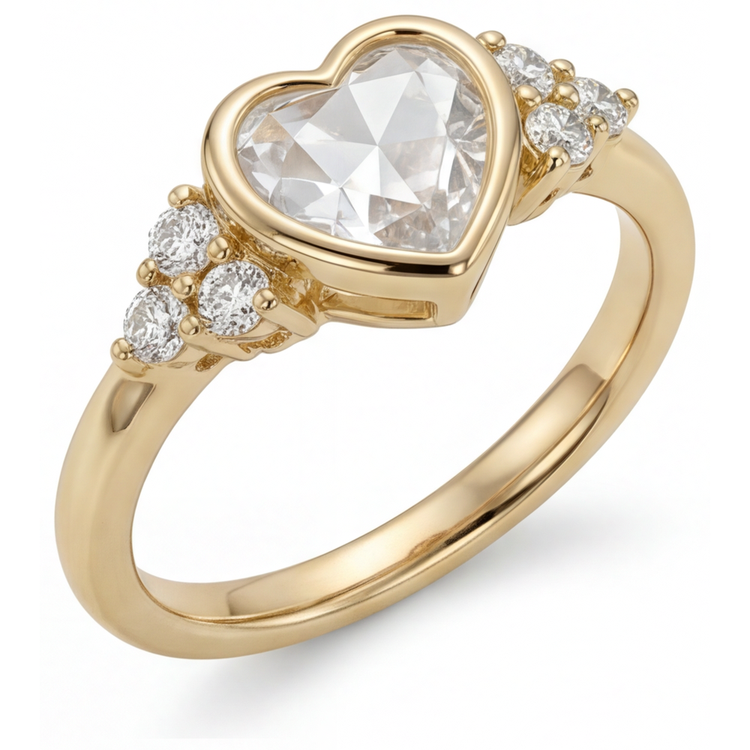 Diamant Fin Bague Solitaire avec Accents 1,75-carats Or 14K Jaune – vue de côté