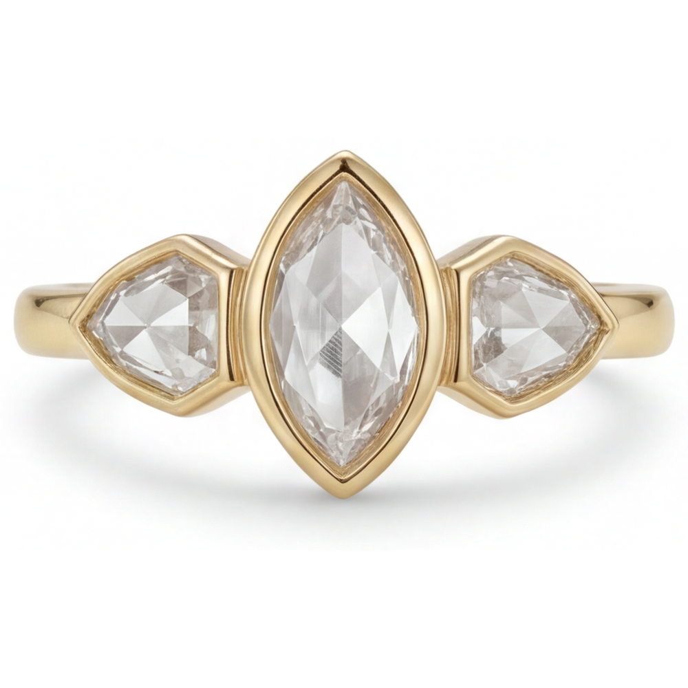 Diamant Fin Marquise Bague Trilogie en Or 14K Jaune – vue principale