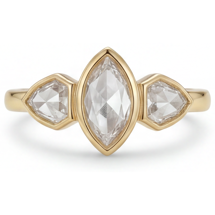 Diamant Fin Marquise Bague Trilogie en Or 14K Jaune – vue principale