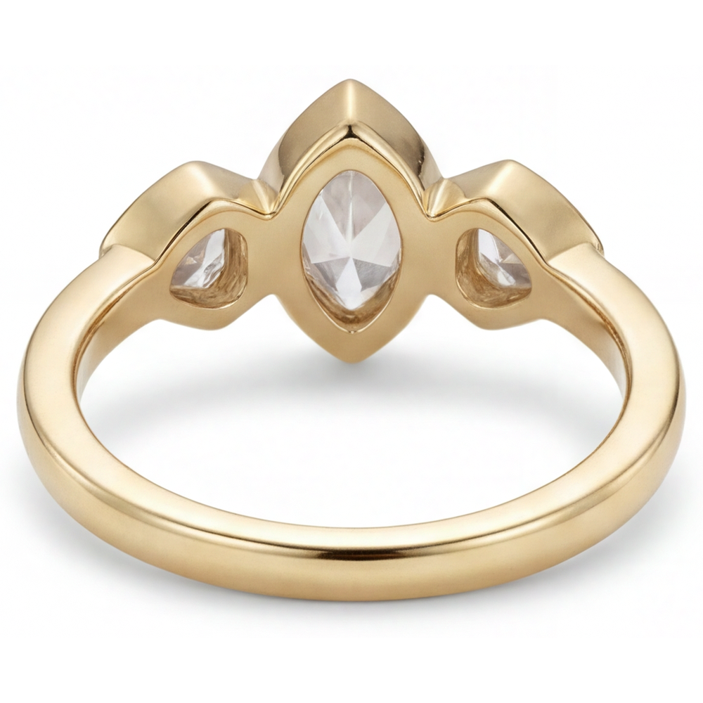 Diamant Fin Marquise Bague Trilogie en Or 14K Jaune – vue de profil
