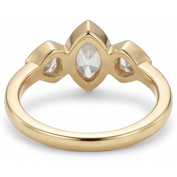 Diamant Fin Marquise Bague Trilogie en Or 14K Jaune – vue de profil