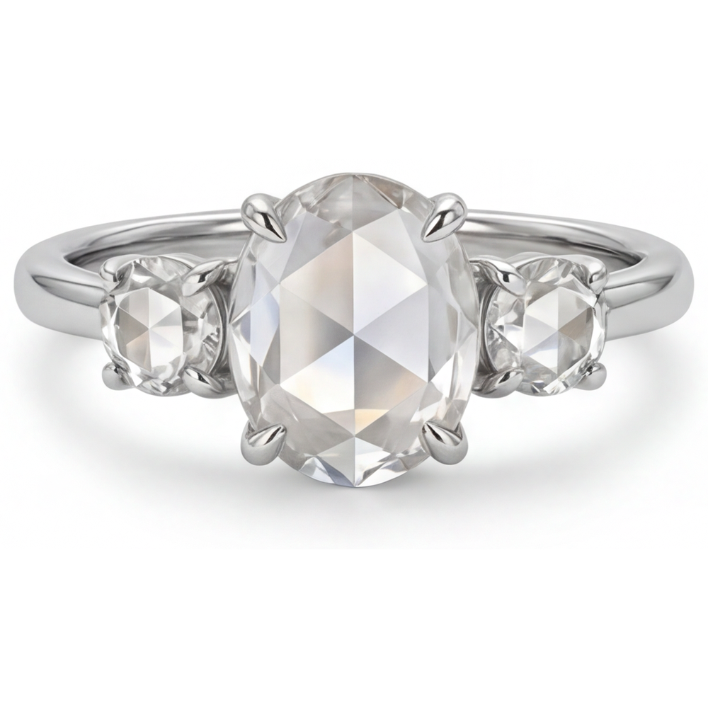 Taille Ovale Diamant Fin bague en Or Blanc 14 Carats – vue principale