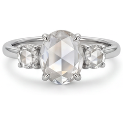 Or Blanc 14 Carats Taille Rose Diamant Fin Bague Trilogie 2,75