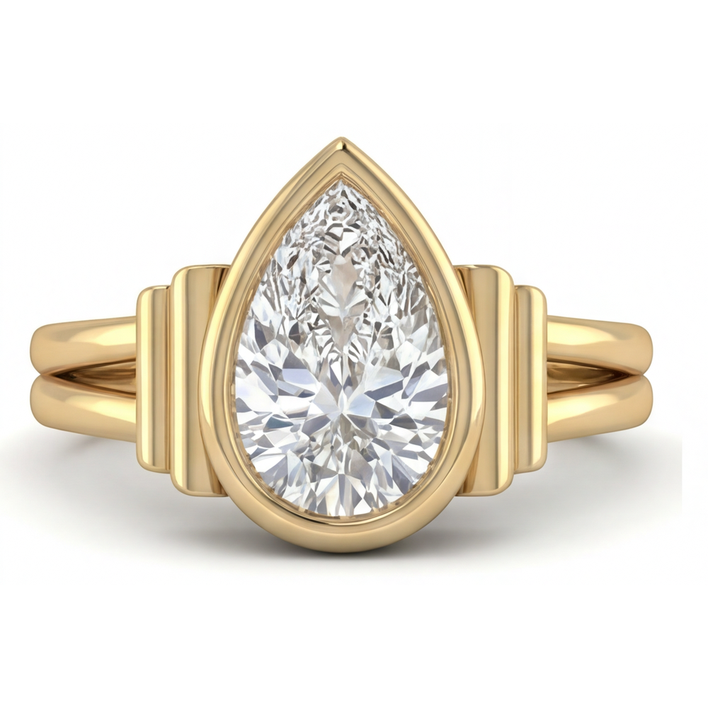 Diamant Fin Bague Trois Pierres 2-carats Or Jaune 14 Carats – vue de face