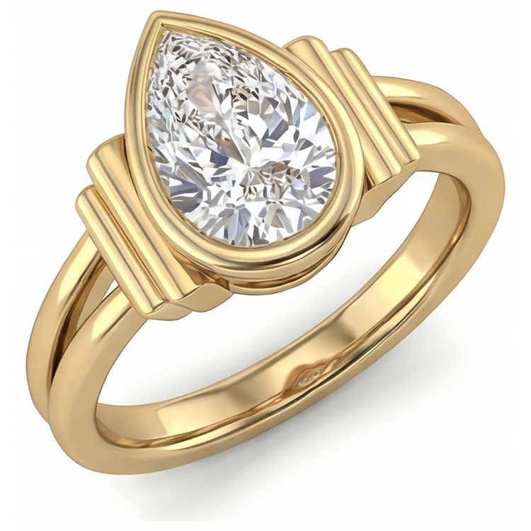 Diamant Fin Bague Trois Pierres 2-carats Or Jaune 14 Carats – vue d'angle