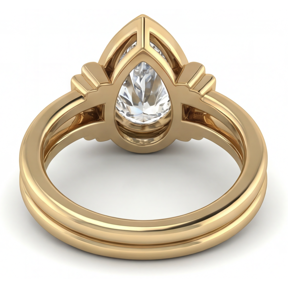 Goutte Diamant Fin bague en Or Jaune 14 Carats – vue arrière