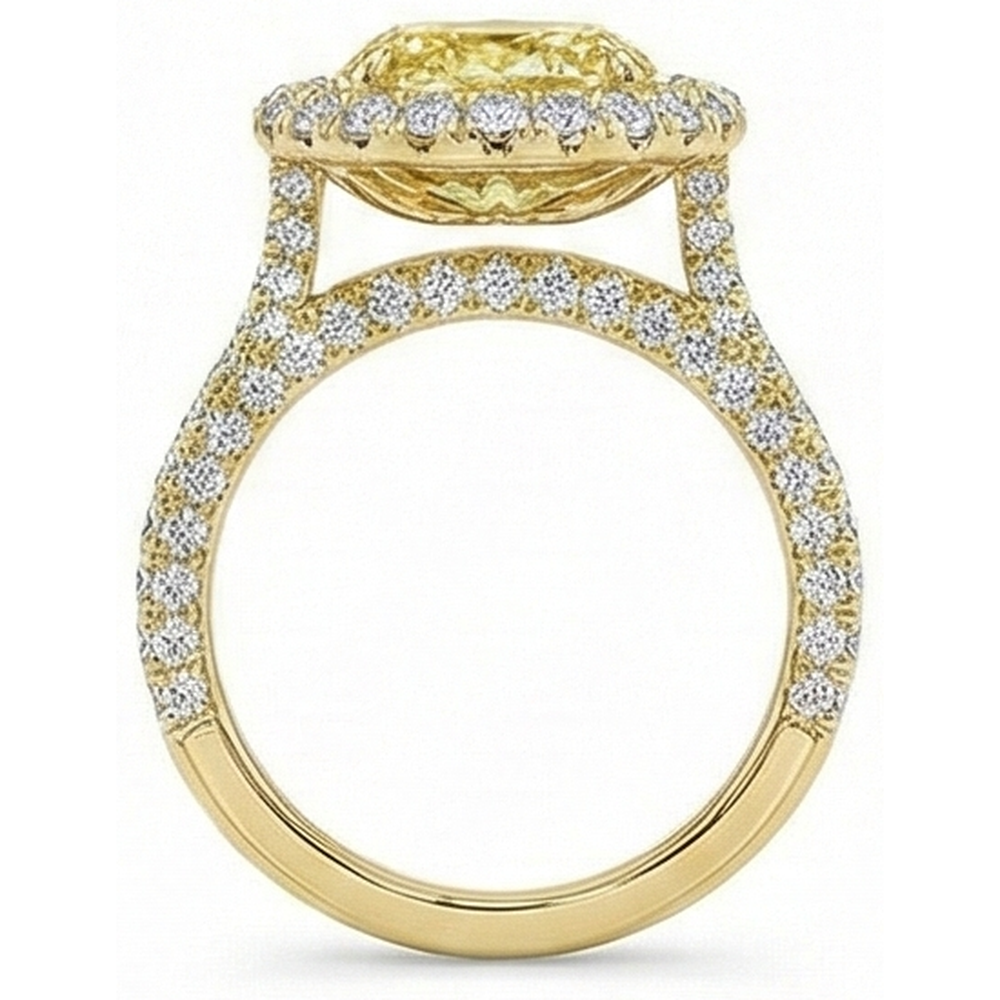Ovale Diamant Jaune Canari bague en Or Jaune 14 Carats – vue de côté