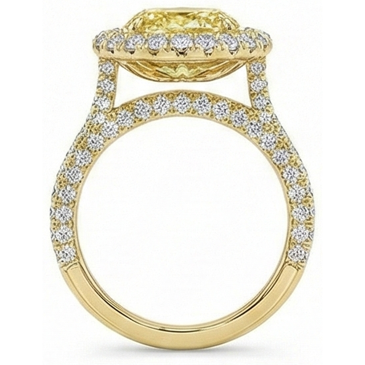 Ovale Diamant Jaune Canari bague en Or Jaune 14 Carats – vue de côté