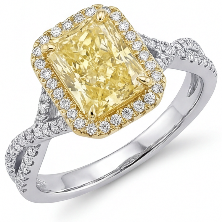 Diamant Jaune Canari Bague 3 carats Or Bicolore 14 Carats – vue principale