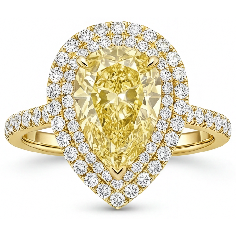 Diamant Jaune Canari Bague de Fiançailles Halo 2,50 carats Or Jaune 14 Carats – vue de face