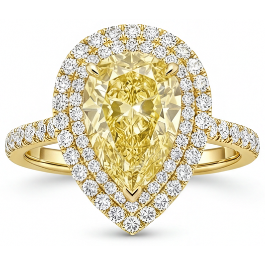 Diamant Jaune Canari Bague de Fiançailles Halo 2,50 carats Or Jaune 14 Carats – vue de face