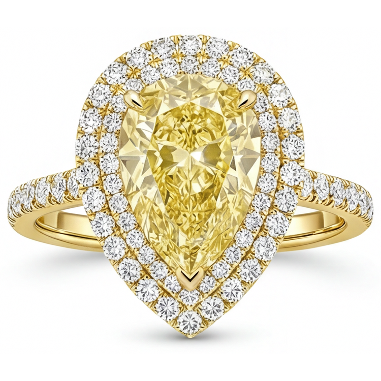 Diamant Jaune Canari Bague de Fiançailles Halo 2,50 carats Or Jaune 14 Carats – vue de face