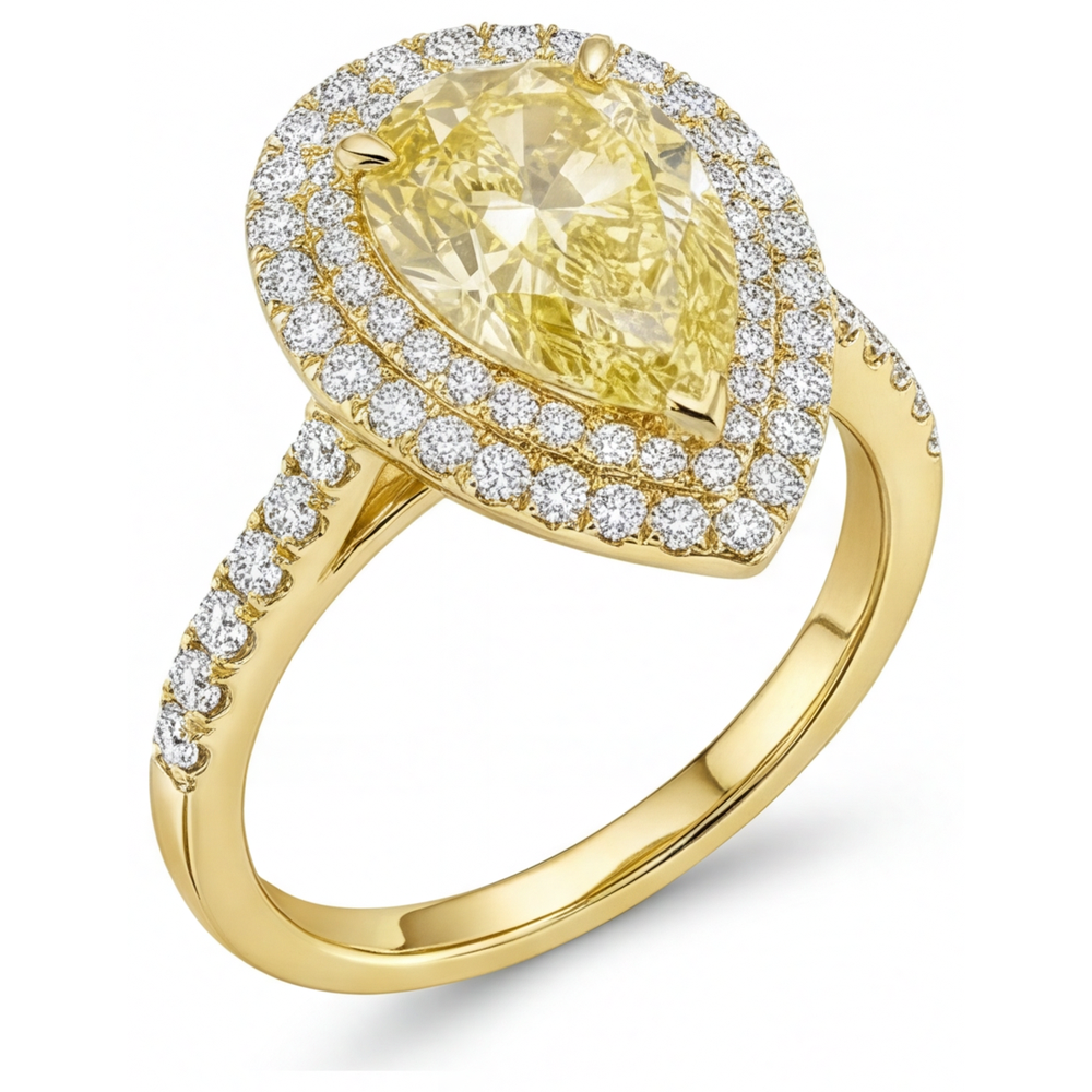 Diamant Jaune Canari Bague de Fiançailles Halo 2,50-carats Or Jaune 14 Carats – vue de côté